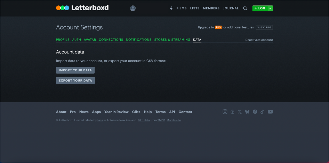 Letterboxd DATA menu